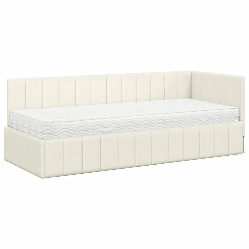 Struttura Letto Angolare con Materasso 2 pcs Crema Velluto