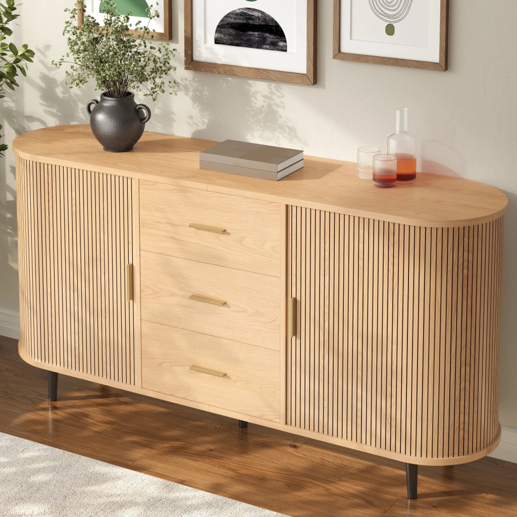 Credenza con 3 cassetti centrali e ante scorrevoli laterali ripiani regolabili in MDF naturale 160 × 40 × 80,5 cm