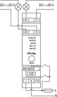 SHELLY PRO 2 rel√® montabile su guida DIN, 2 canali, Wi-Fi, LAN e Bluetooth, Automatizzazione tapparelle, Interruttori