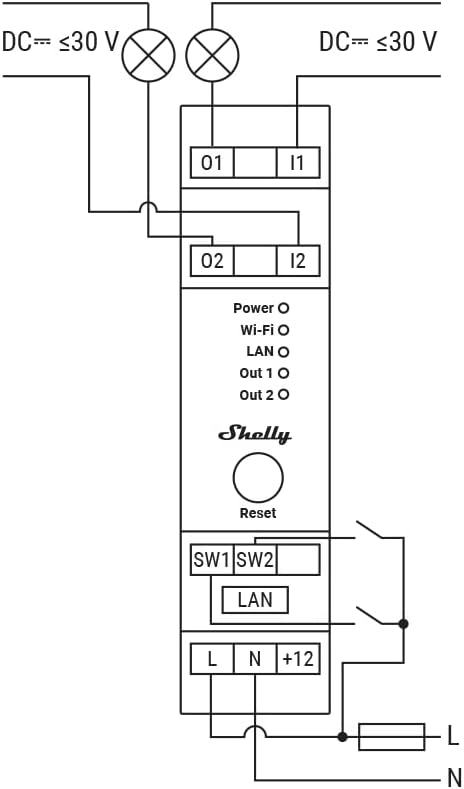 SHELLY PRO 2 rel√® montabile su guida DIN, 2 canali, Wi-Fi, LAN e Bluetooth, Automatizzazione tapparelle, Interruttori