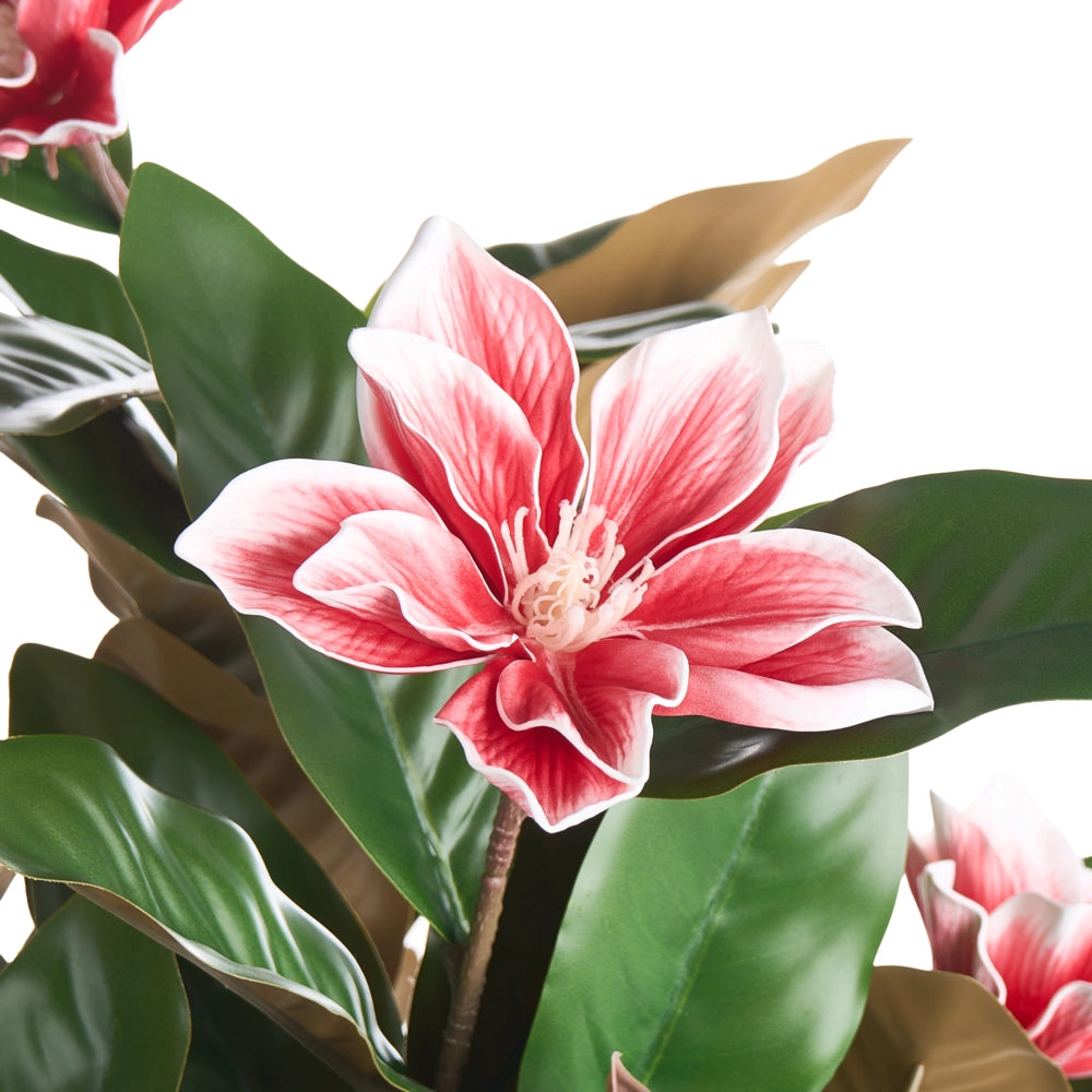 Pianta artificiale in vaso con fiori di magnolia realizzata a mano rosso da 90 cm decorazione moderna in plastica per interni