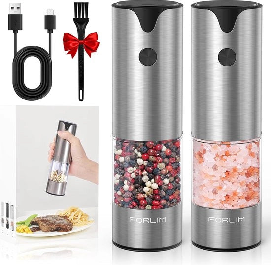 Molinello elettrico - ricaricabile via USB - con lavorazione ceramica regolabile - 1 pezzo - argento - acciaio inox