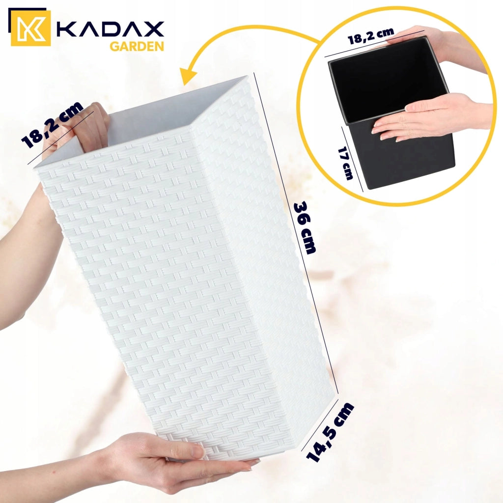 Vaso da giardino KADAX con inserto per fiori, grande e alto, 18x36 cm, bianco.