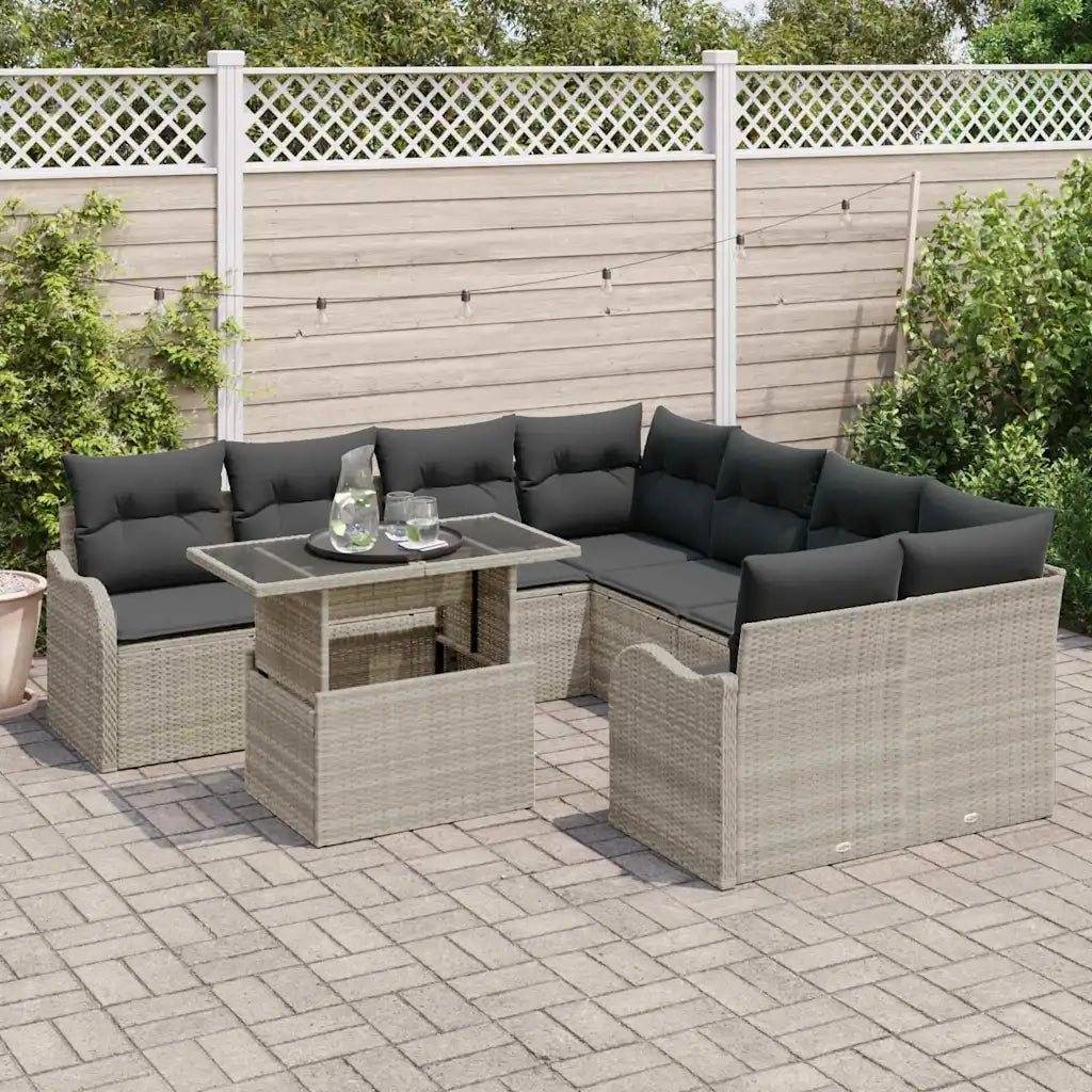 Set Divano da Giardino 9 pcs Grigio chiaro Polyrattan 3357175