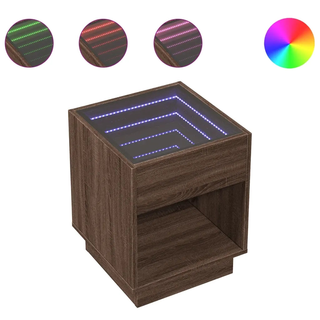 Comodino con LED Infinity-Tavolino da notte Rovere Marrone 40x40x50 cm