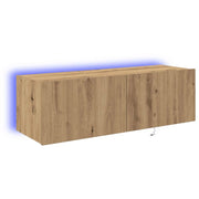 Mobile TV da Parete | Armadietto TV | Mobile Porta TV con LED Rovere artigianale 100 x 35 x 31 cm
