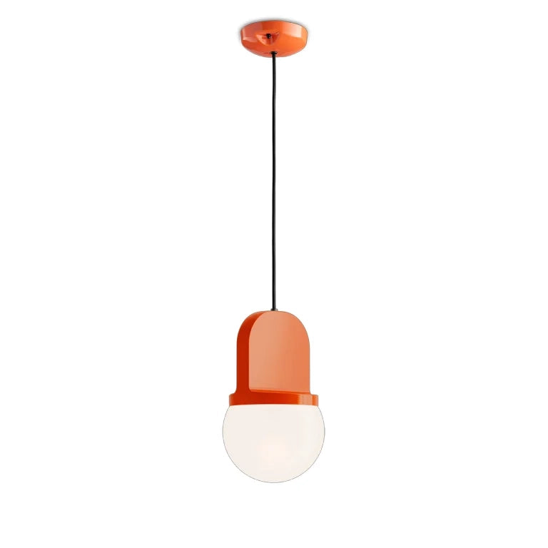 Sospensione Vintage Decò Habea Ceramica Arancio Volpe 1 Luce E27