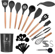 Set di accessori da cucina in silicone, 35 pezzi, set di accessori da cucina in silicone antiaderente, inclusi spatola, cucchiaio di schiuma, cucchiaio, forchetta per pasta, forchetta per pizza, uncino e altro (grigio scuro)
