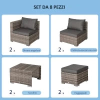 Salotto da Esterno in Rattan PE da 8 Pezzi, Set Mobili da Giardino Salvaspazio con Poltrone, Tavolini e Sgabelli, Grigio