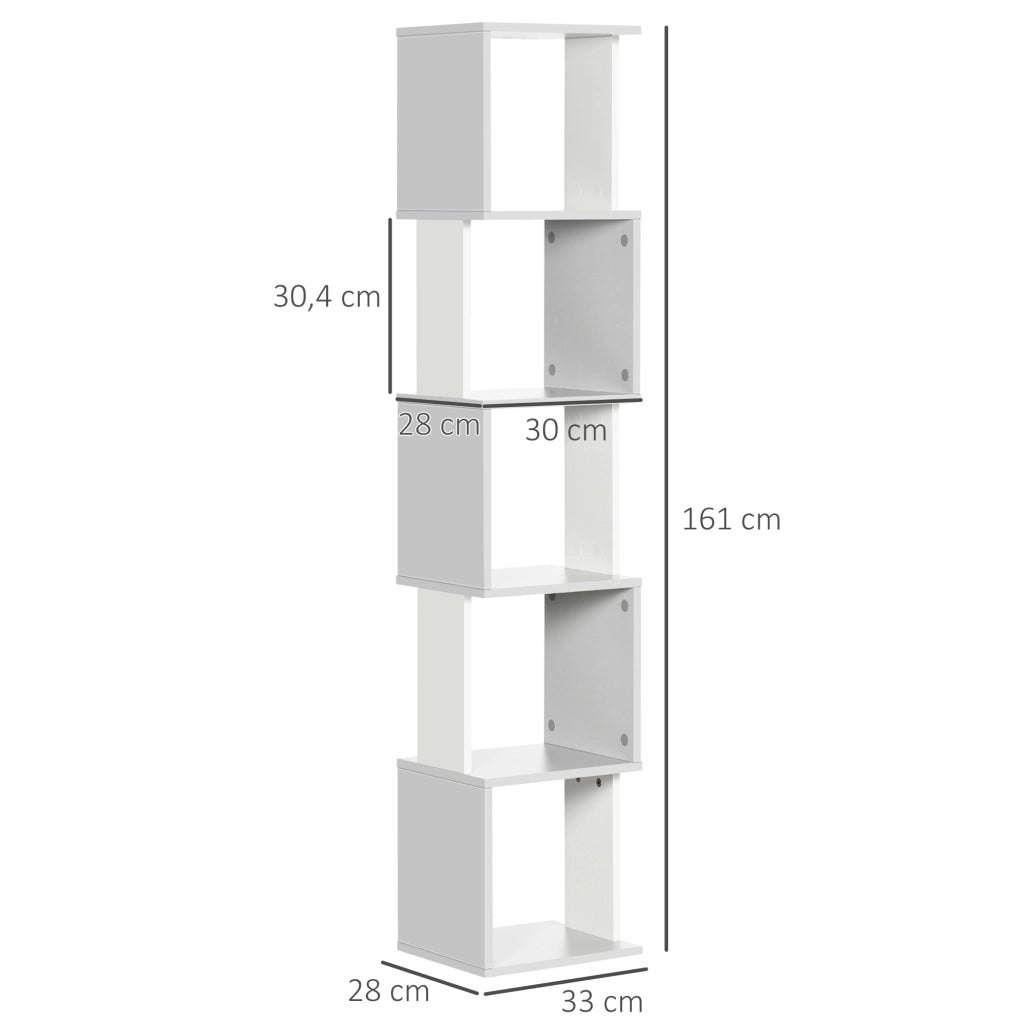 Libreria a S con 5 Ripiani per Libri ¨C zephmum ¨C 33x28x161 cm Bianco Grigio