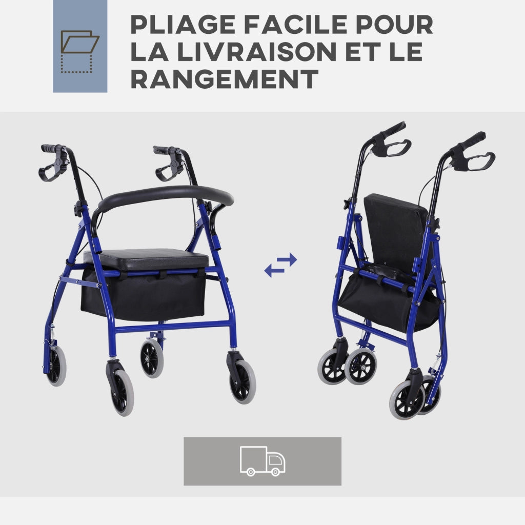 Deambulatore con Ruote e Seduta ¨C zephmum ¨C Blu, Metallo, Pieghevole