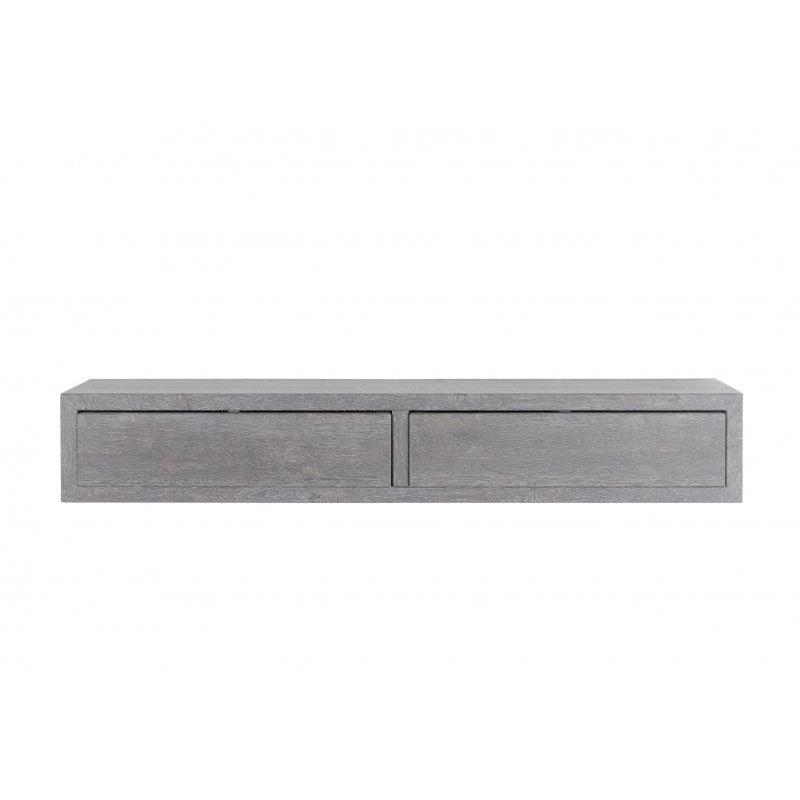Mensola da Muro con Cassetto, Comodino Sospeso, Mensola da Parete, Rovere Grigio Nuovo, 88,2x13,4 p23,7 cm - Domino Maxi