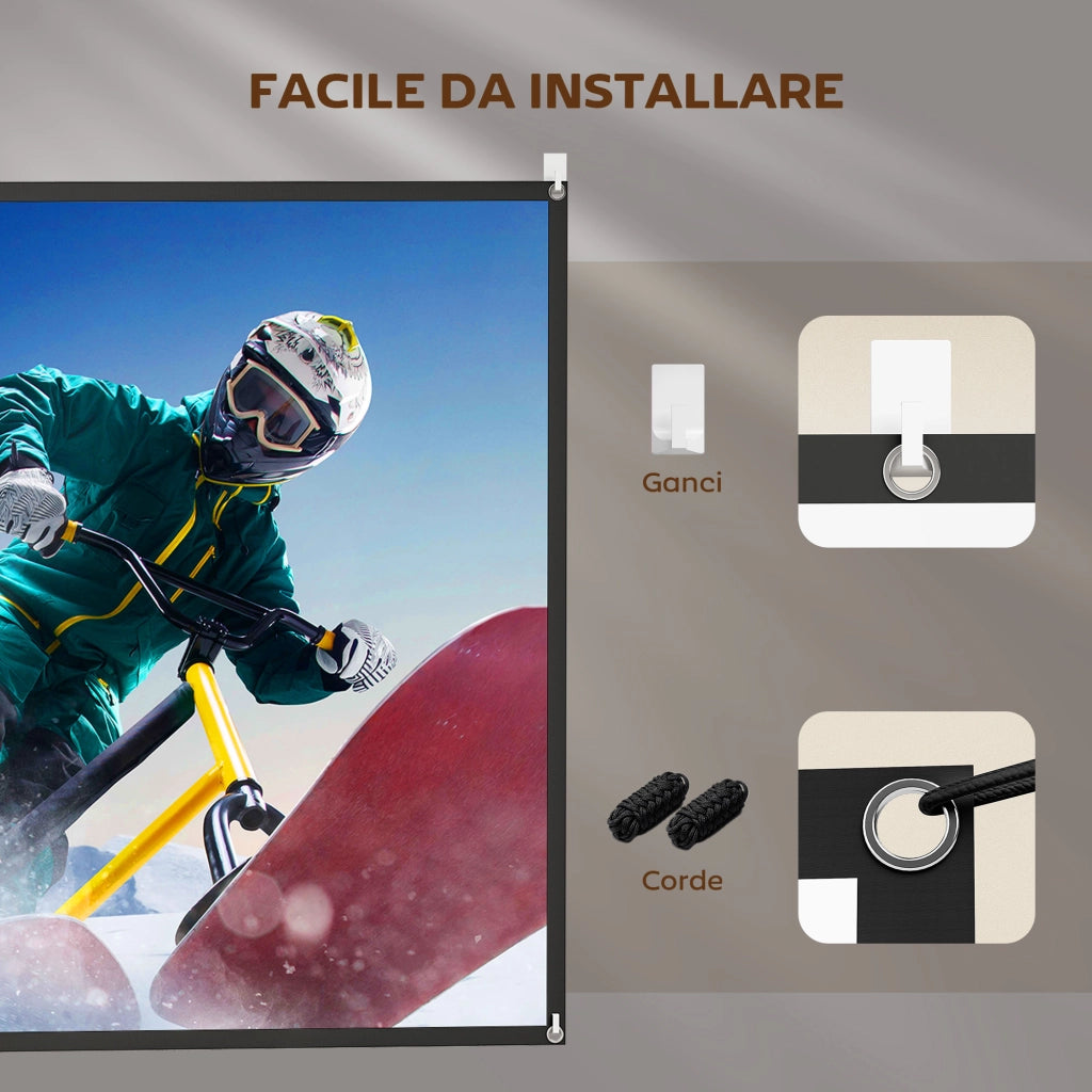 Telo per Proiettore 100" 16:9 HD 4K-8K Pieghevole e Portatile Antipiega e Lavabile Bianco