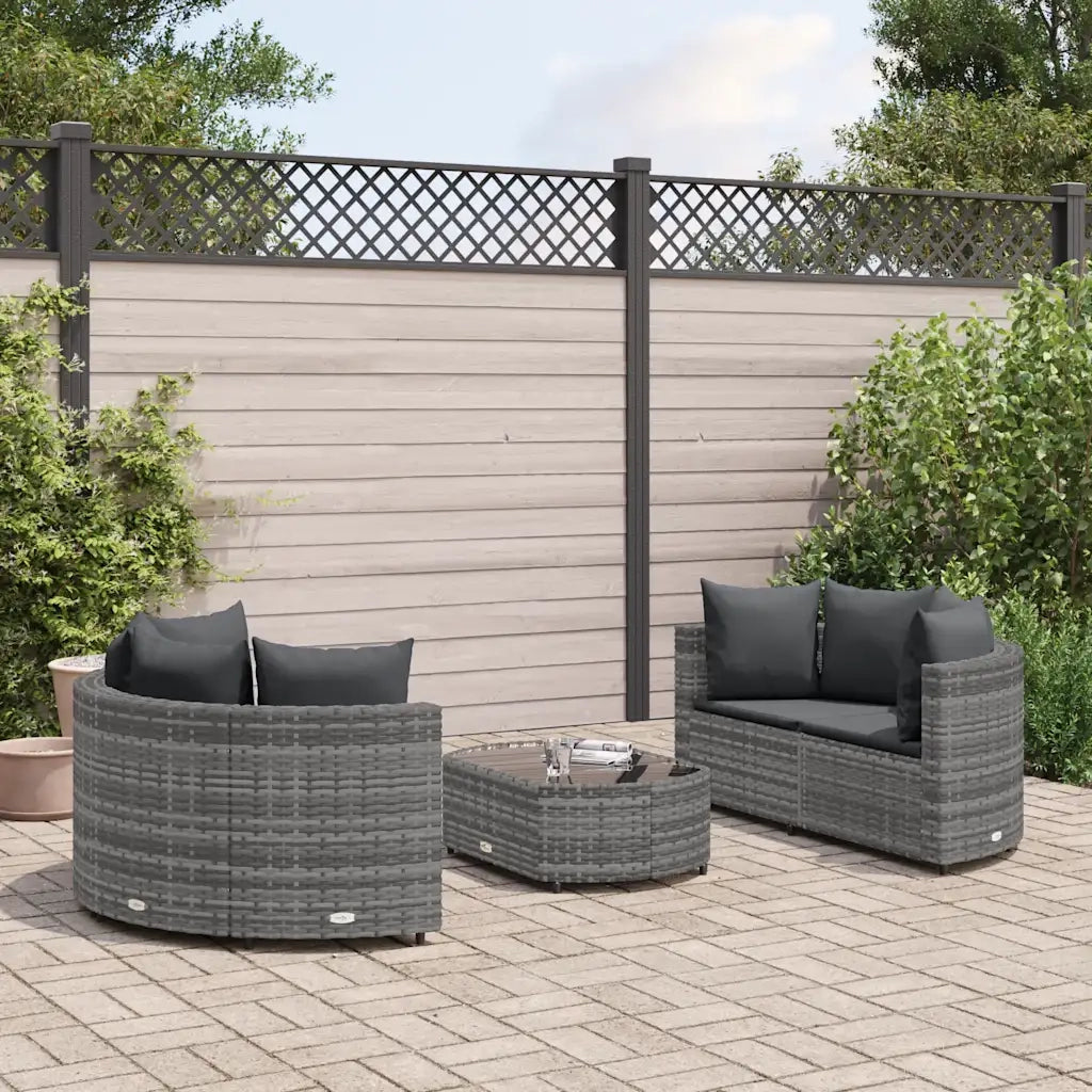 vidaXL Set Divano da Giardino 5 pz con Cuscini Grigio in Polyrattan