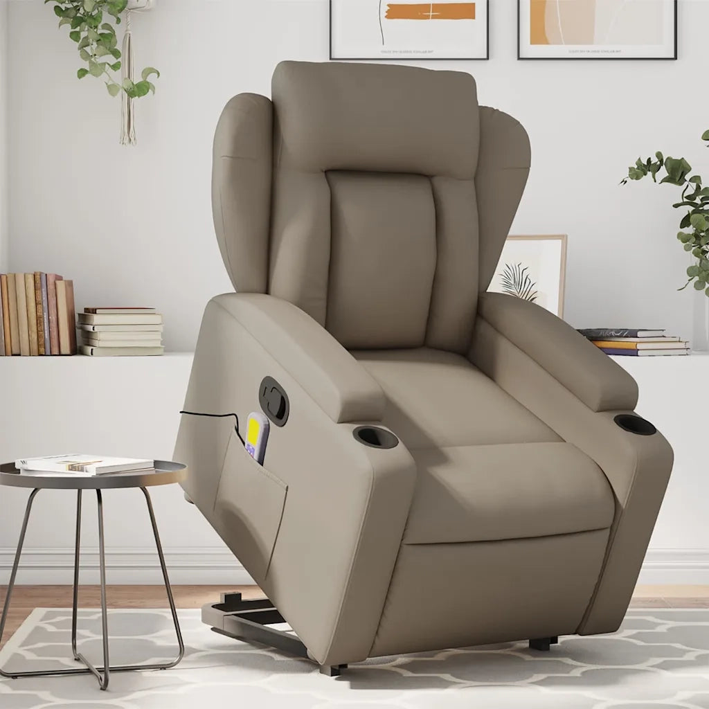 Poltrona Alzapersone Massaggi Reclinabile Cappuccino Similpelle 3204557