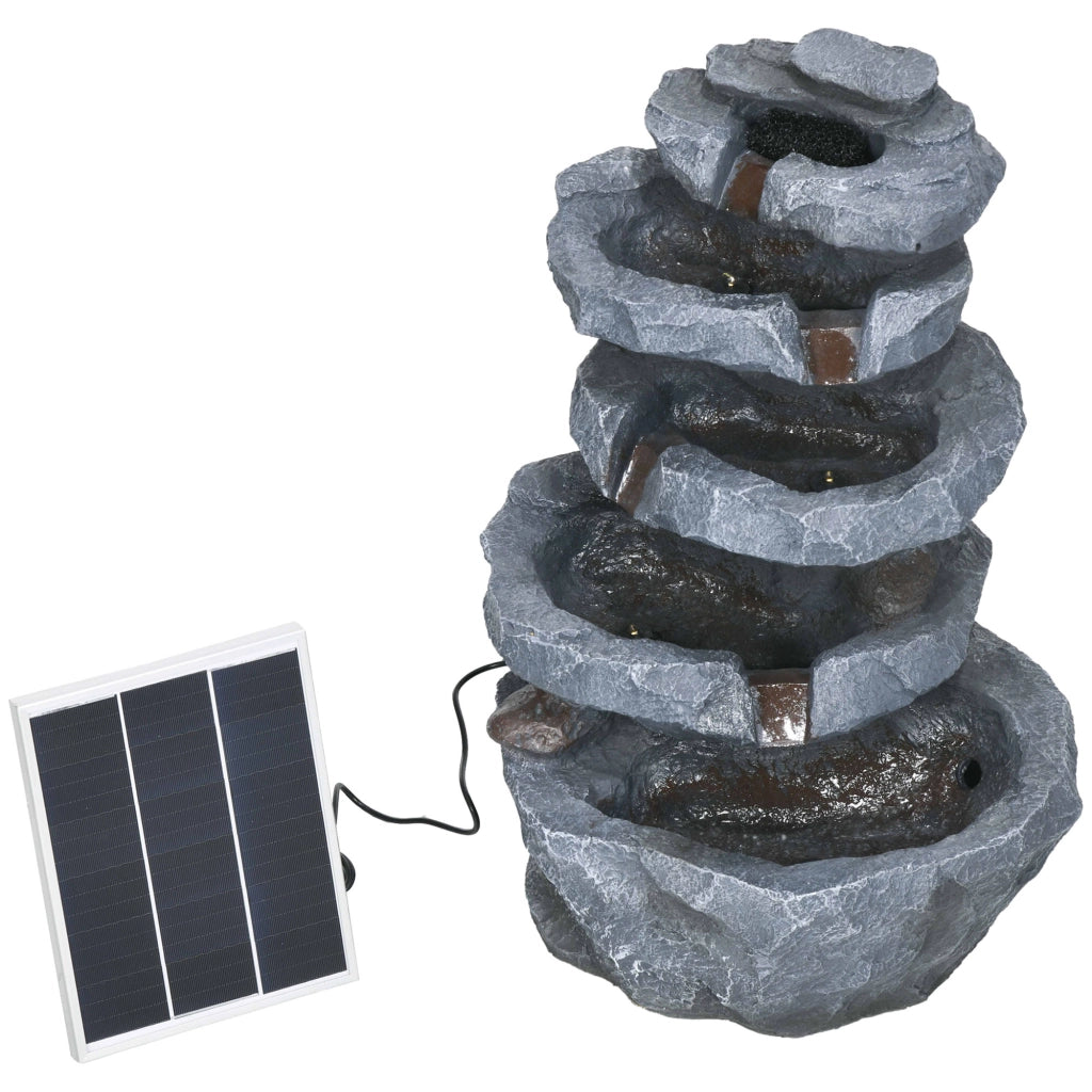 Fontana da giardino solare a 5 livelli in resina con luci LED e pompa ¨C zephmum ¨C grigio