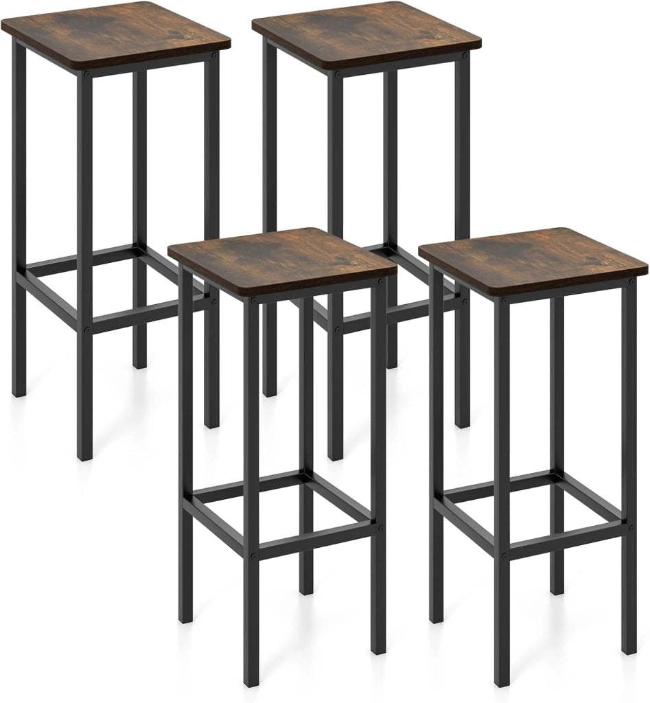 Set di 4 Sgabelli da Bar, Sgabello da Bar con Gambe in Metallo e Poggiapiedi, Sgabello senza Schienale per Cucina, Sala da Pranzo e Bar, 30 x 30 x 65 cm