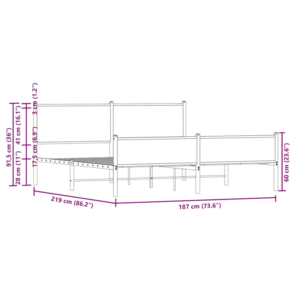 vidaXL Giroletto senza Materaso in Metallo Rovere Sonoma 183x213 cm