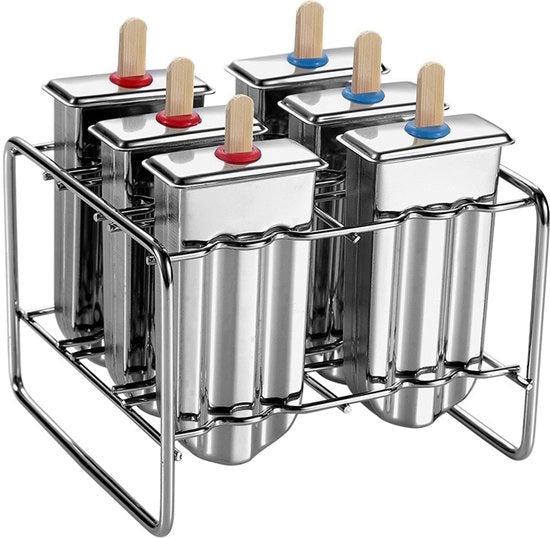 6 pezzi - Forme per gelato - forme per gelato - Forme per gelato riciclabili - Preparazione del gelato senza rumore - argento - acciaio inossidabile - Adatto a bambini e adulti - 14,5*13,3*10,2 cm