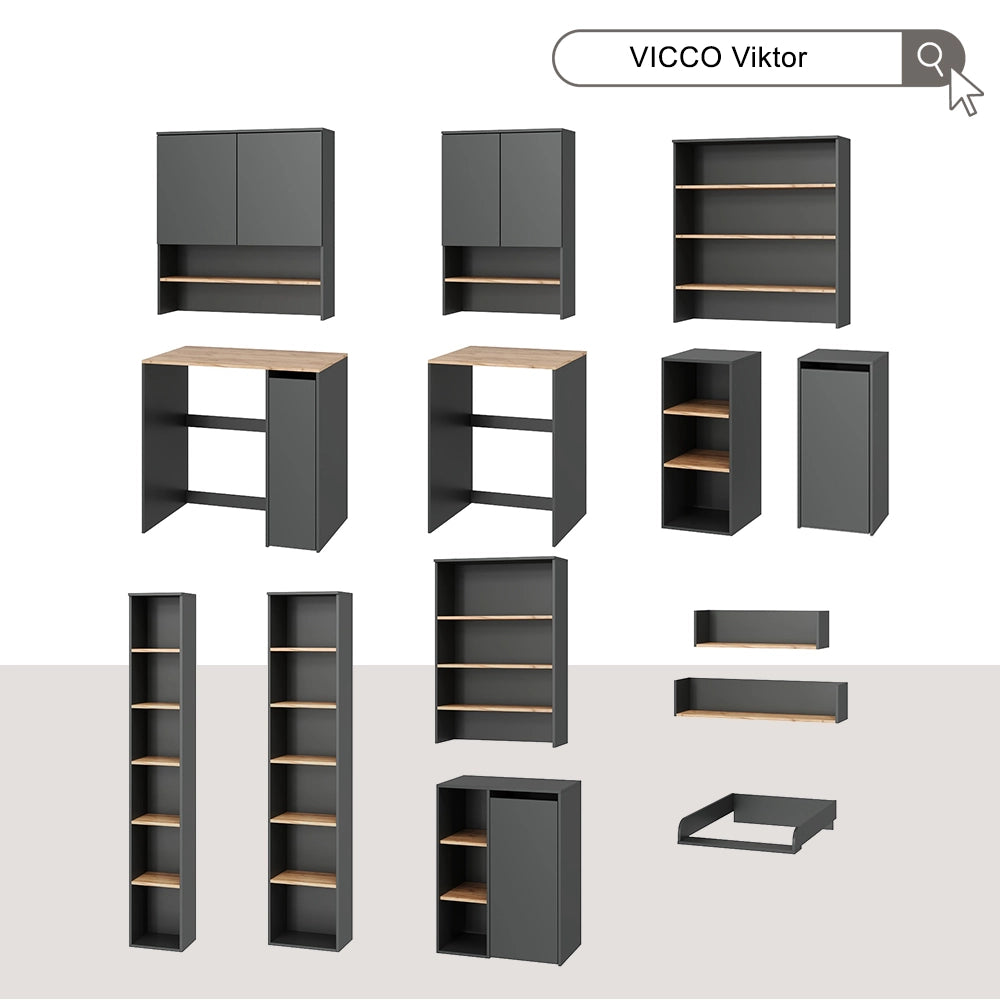 Mobile lavatrice Viktor Antracite/Rovere dorato 93.6 x 88.2 cm 2 parti con fasciatoio Vicco