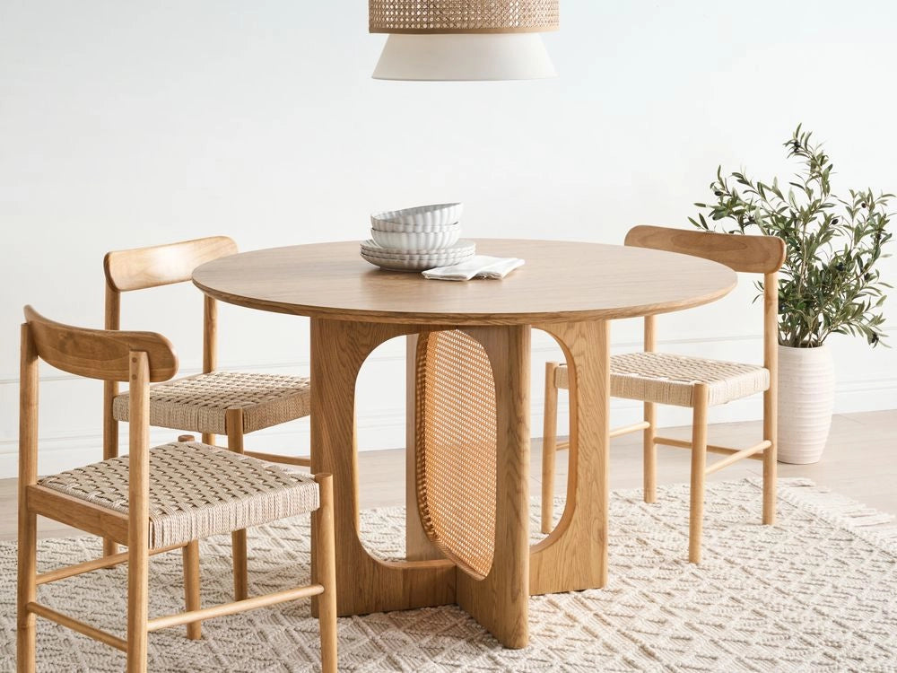 Tavolo da pranzo moderno in MDF e rattan ø 120 cm Mobili da soggiorno Marrone chiaro