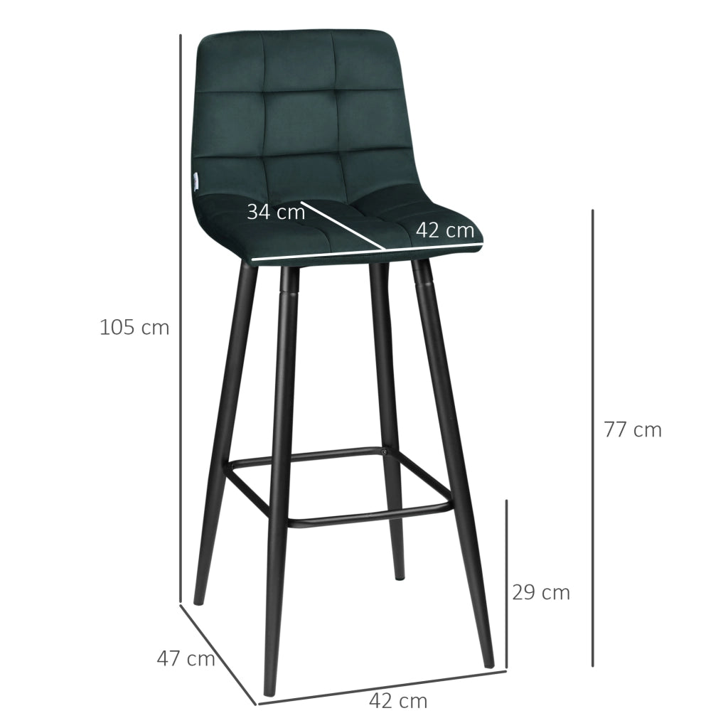 Sgabelli da Bar ¨C Zephmum ¨C Verde Velluto Imbottito Struttura Metallo 77 cm