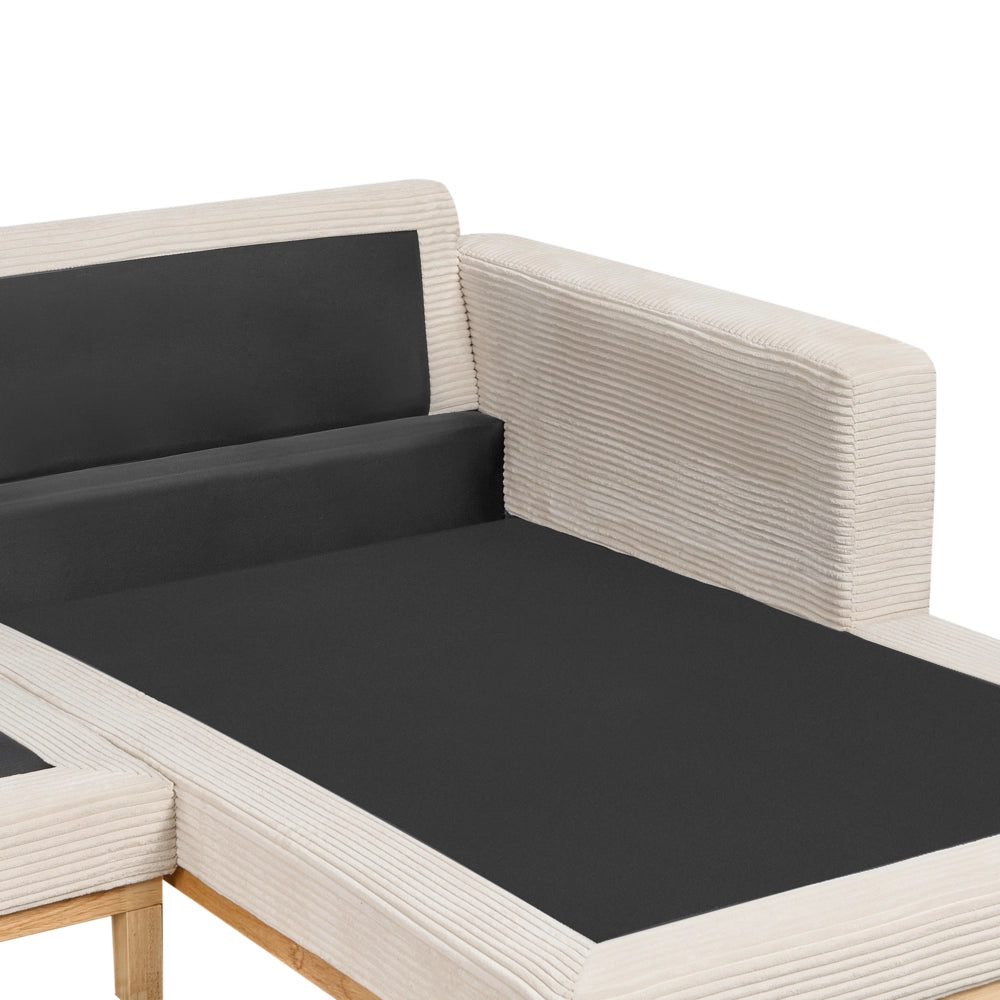 Divano angolare a sinistra Tappezzeria in corda jumbo beige chiaro Gambe in legno Elegante