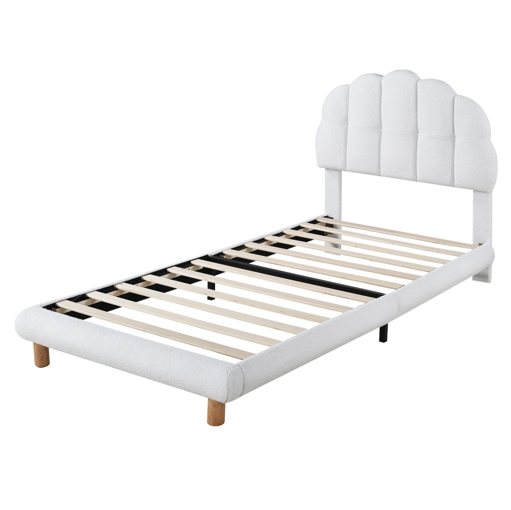 Letto imbottito 90x200 cm; testiera semicircolare; boucl茅; bianco