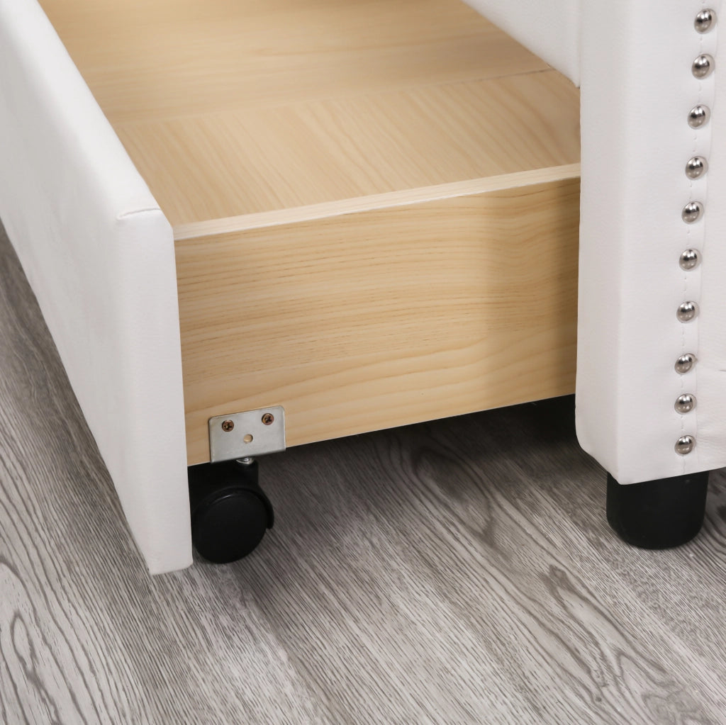 Letto imbottito 140x200 cm bianco in PU con 2 cassetti
