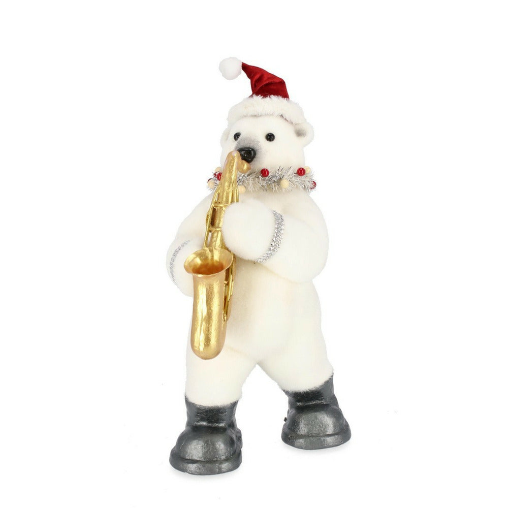 Orso di Natale Stevie Bianco con Sassofano Decorazione Natalizia