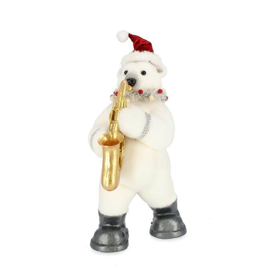 Orso di Natale Stevie Bianco con Sassofano Decorazione Natalizia