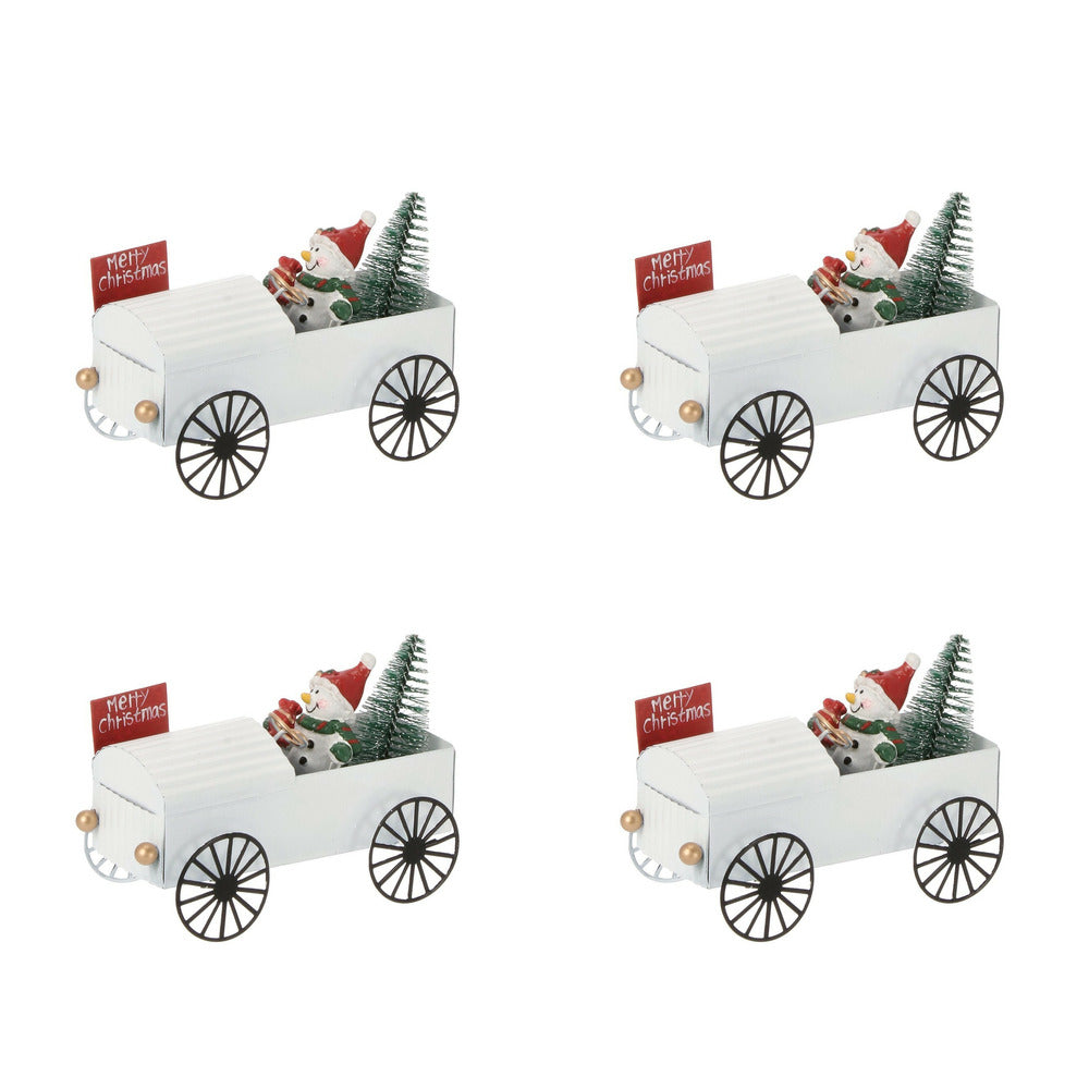 Decorazione Natalizia Babbo Natale su Macchina in Metallo 4Pz