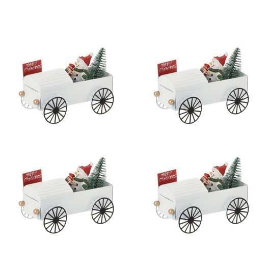 Decorazione Natalizia Babbo Natale su Macchina in Metallo 4Pz