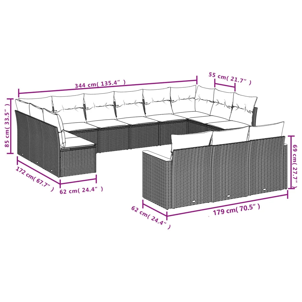 Set Divani da Giardino 13pz con Cuscini Nero in Polyrattan 3258857