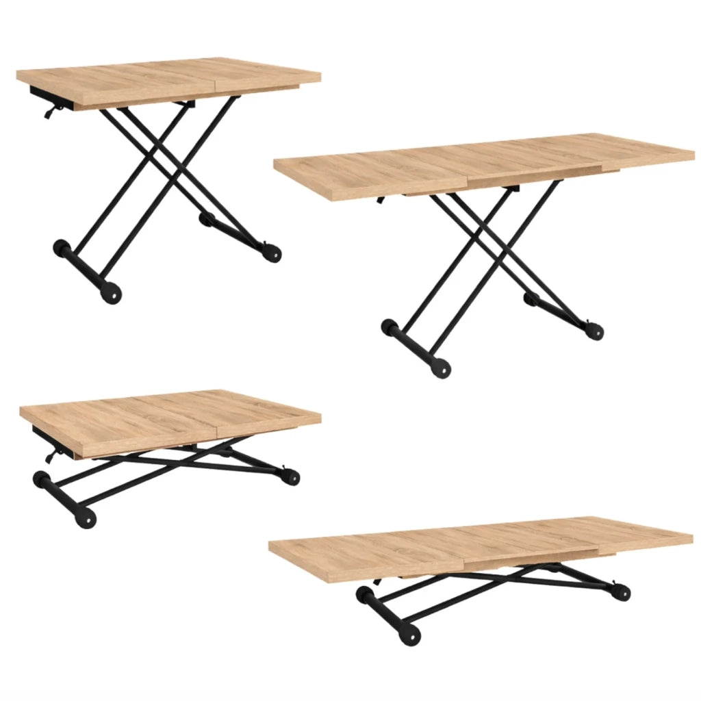 IDMarket - Tavolino di design industriale in legno e nero ALTURA, allungabile e trasformabile in tavolo da pranzo rettangolare