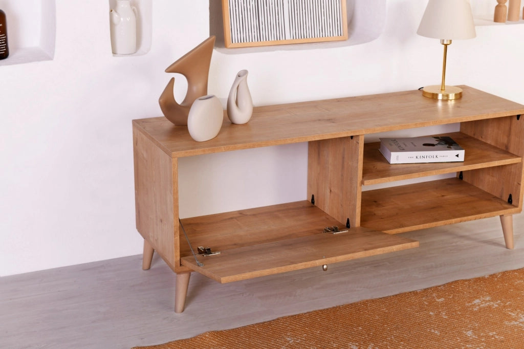 Pesio, Mobile Porta tv un Ripiano, 138x41x55h cm Marrone Rovere