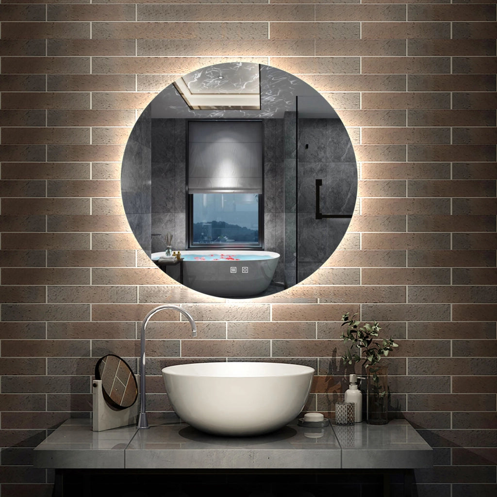 specchio rotondo 80 cm con luce led a 3 colori, antiappannamento e touch