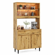 Credenza con ante in vetro; LED e prese - per soggiorno - 100x40x185 cm - rovere