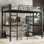 Letto a soppalco 90x200 cm nero e noce scuro, MDF e metallo con scrivania, senza materasso