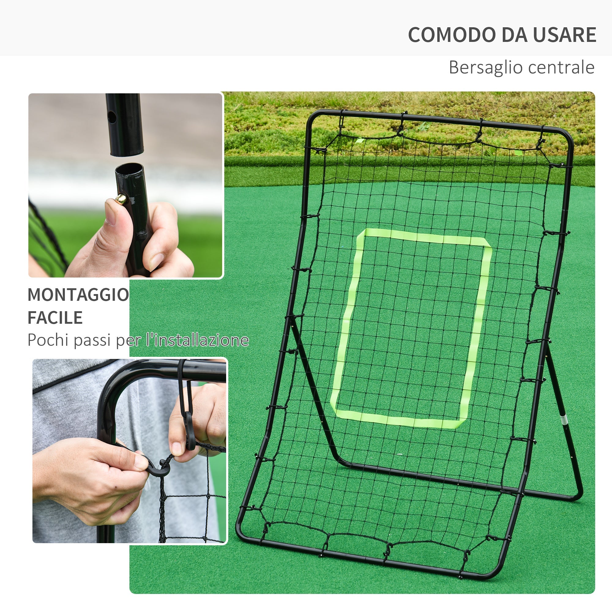 Rete Elastica Rimbalzo da Calcio e Rugby Rimbalzatore Portatile 90x80x140 cm