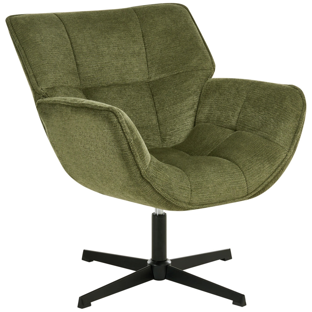 Poltrona Accent con rivestimento in poliestere verde girevole moderna seduta ampia design curvo retrò.