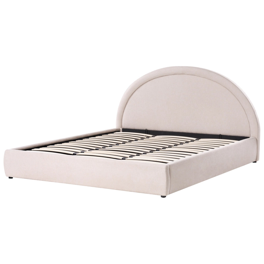 Letto imbottito in tessuto beige chiaro 180 x 200 cm contenitore rialzabile con testiera e rete a doghe