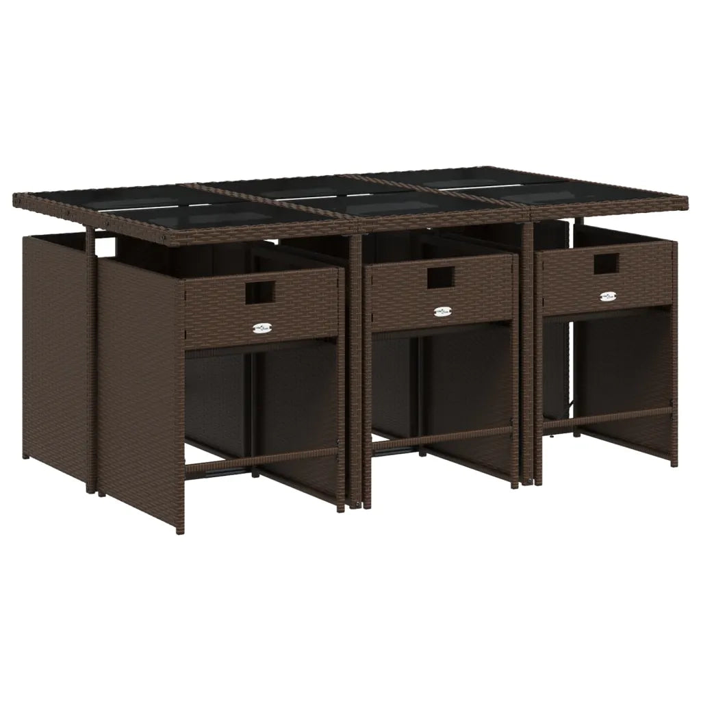 Set da Pranzo da Giardino 7pz | Set Salotto da Giardino con Cuscini in Polyrattan Marrone