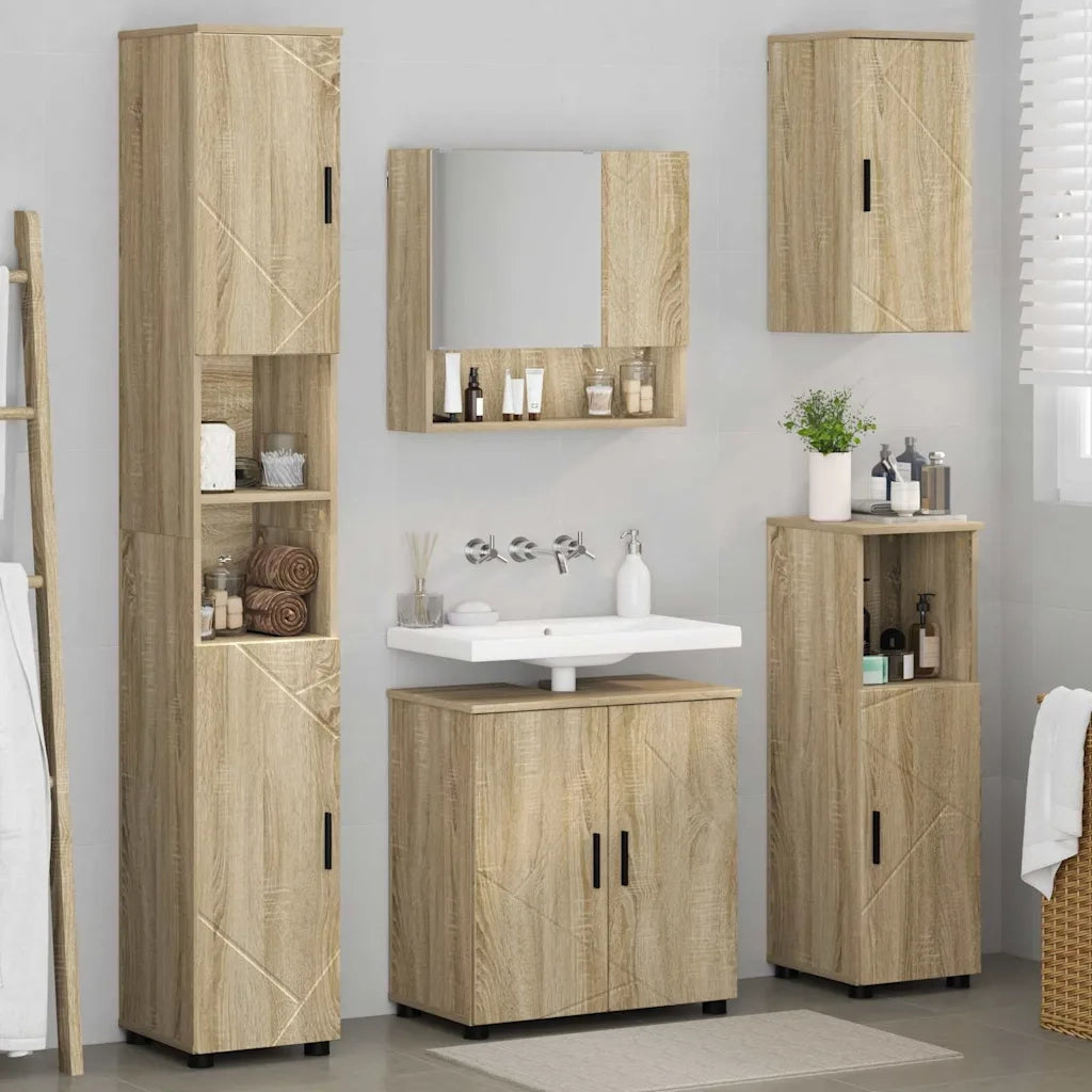 Set di mobili per il bagno con porta 5 pcs Rovere Sonoma 3392985