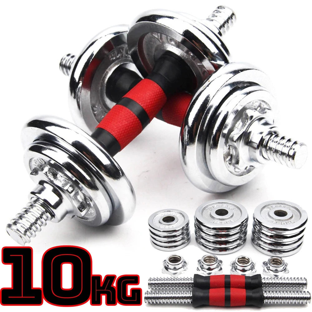 Trade Shop - Set Manubri Componibili Pesi Regolabili Palestra Dumbbell In Acciaio 10kg Totale -