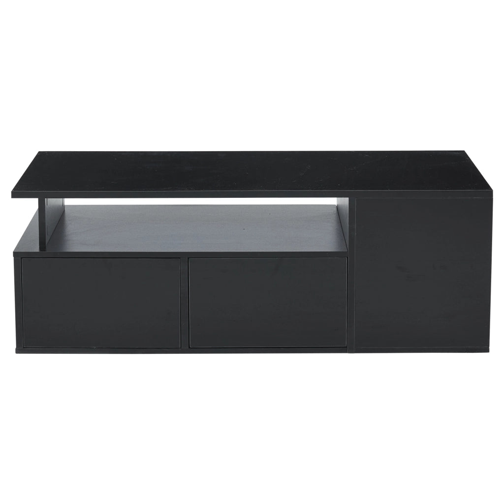 Tavolino da salotto 100 x 50 x 35 cm con LED, 2 cassetti e ampio spazio contenitivo, nero lucido