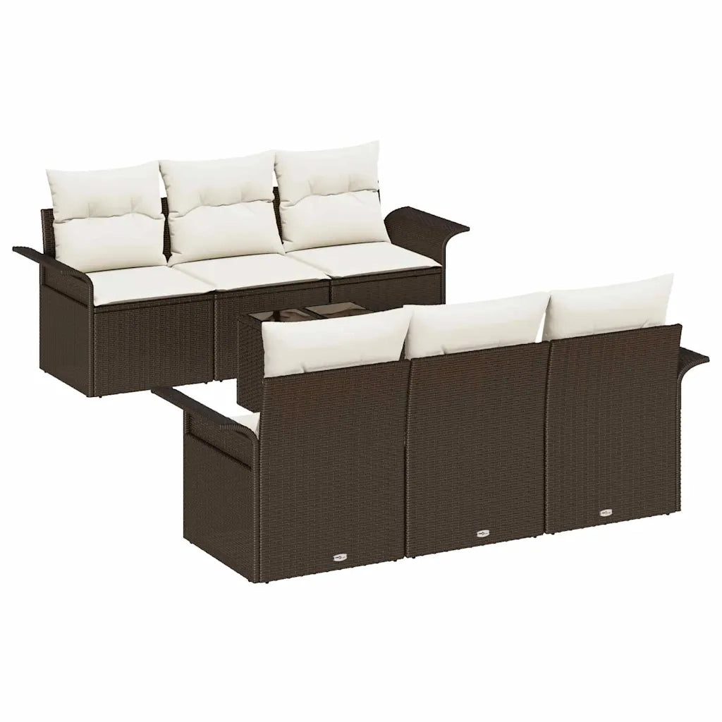 Set Divano da Giardino 7 pcs Marrone e Crema polyrattan 3353917