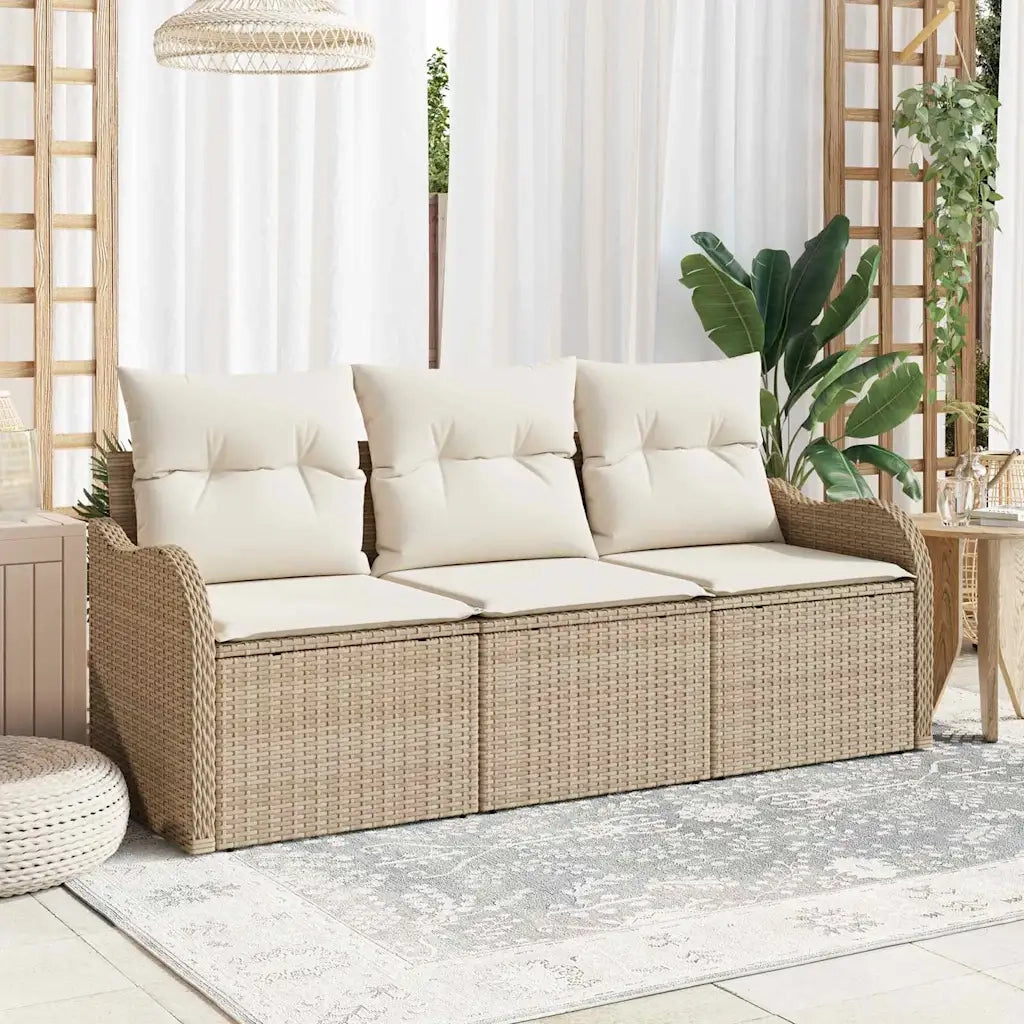 Set Divano da Giardino 3 pz | Set Salotto da Giardino Beige Poly Rattan