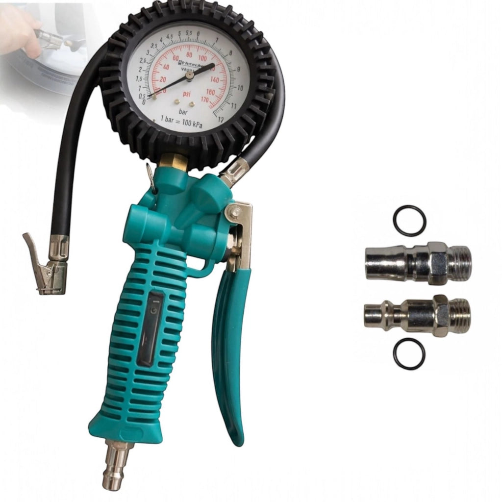 Pistola per Aria Compressa con Manometro Bar/Psi Gonfiaggio Gomme Auto e Moto