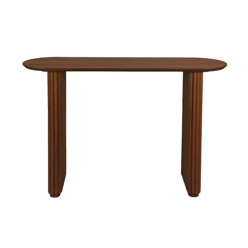 Consolle ovale in legno di hevea impiallacciato rovere, noce